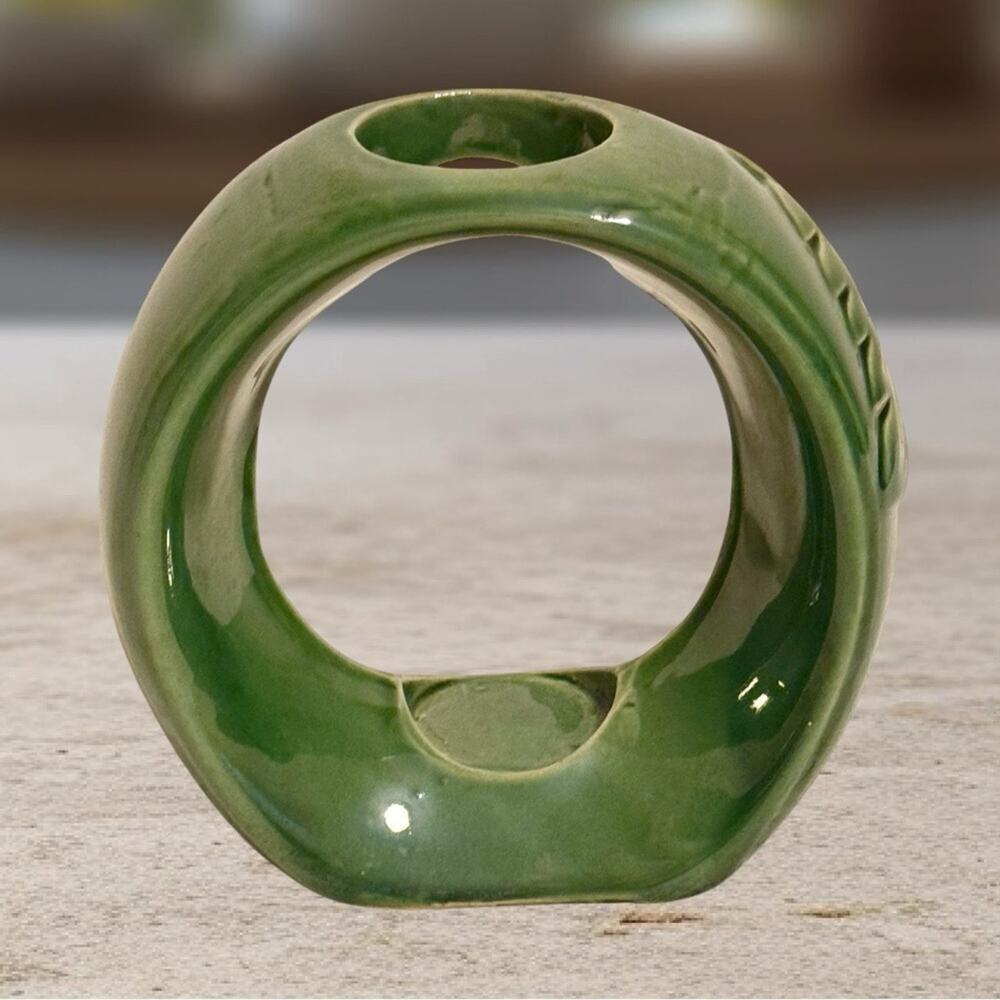 Vintage Ceramic Pottery Sculptural Leaf Bud Vase Circular Retro Green Decor
